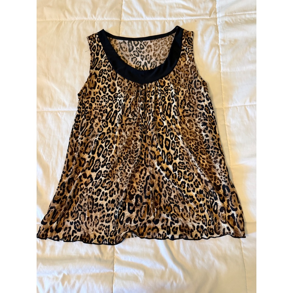 Leopard Print Sleeveless Scoop Neck Flowy Tank Top Brown Black Animal Print